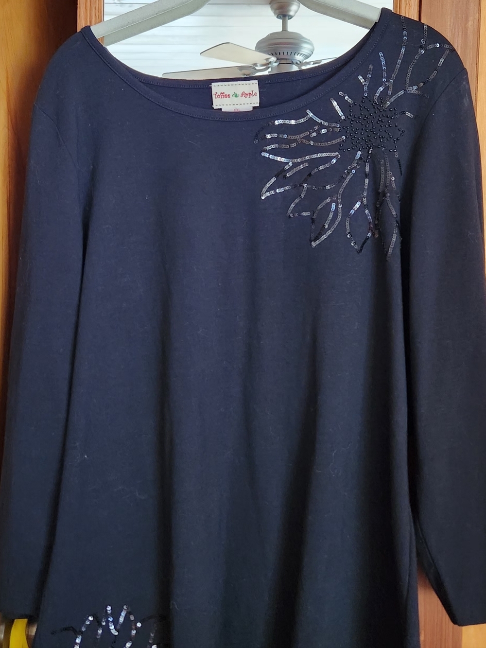 Toffee Apple Embellished Black Long Sleeve Top